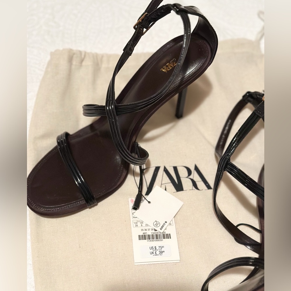 NWT Zara Black High Heel Sandals Size 39| us8 |